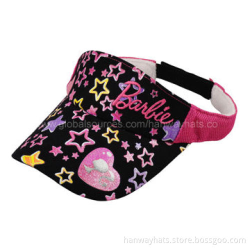 Fashionable Girl's Sports Visor Caps with 3D Embroidered Logo and Velcro Strap at BackNew